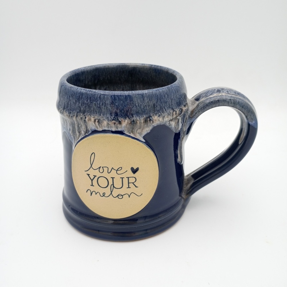 Deneen Pottery Love Your Melon Gray Handmade Mug USA 2016 Rare Blue Ceramic